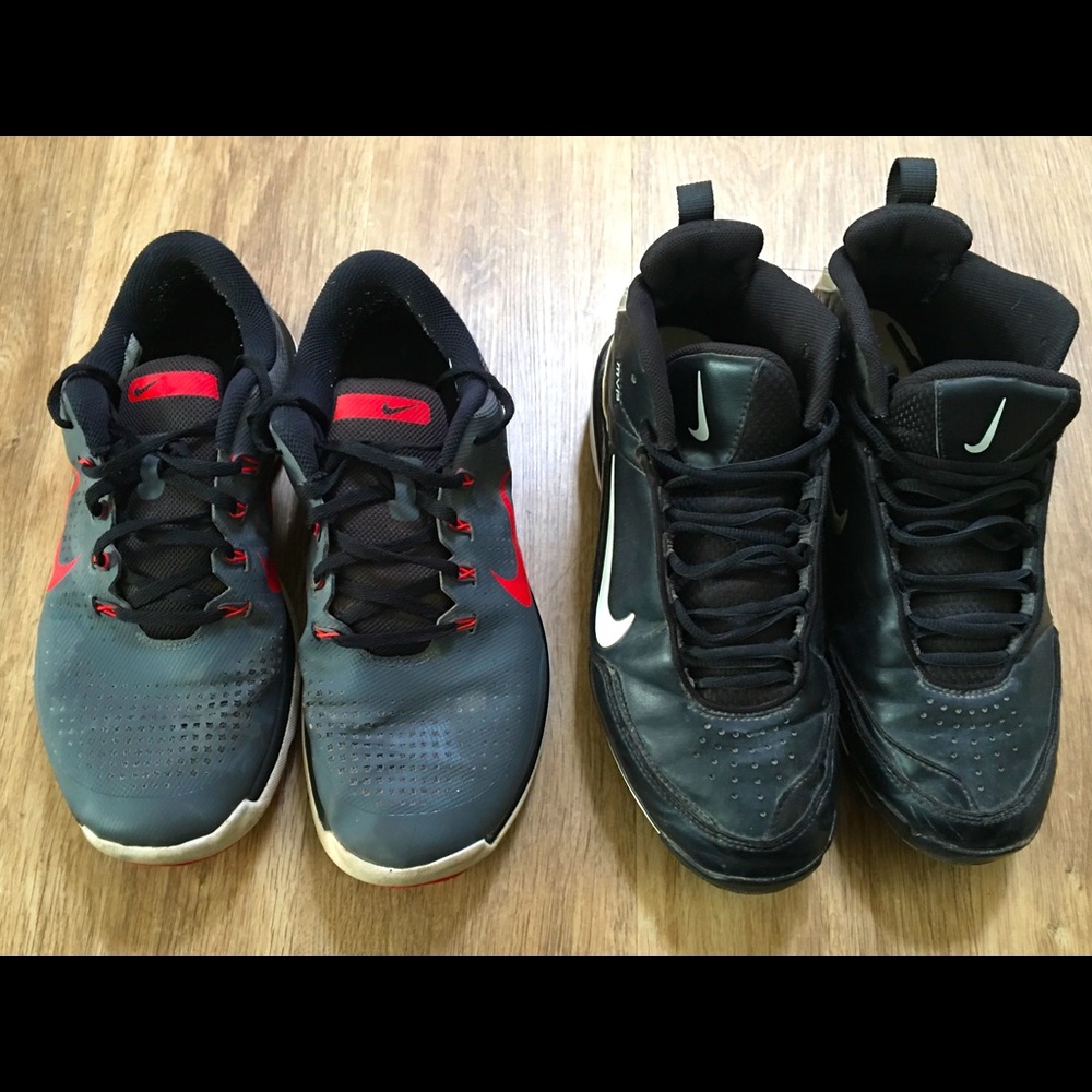 2 pair of Nike shoes, cleats and walking shoes